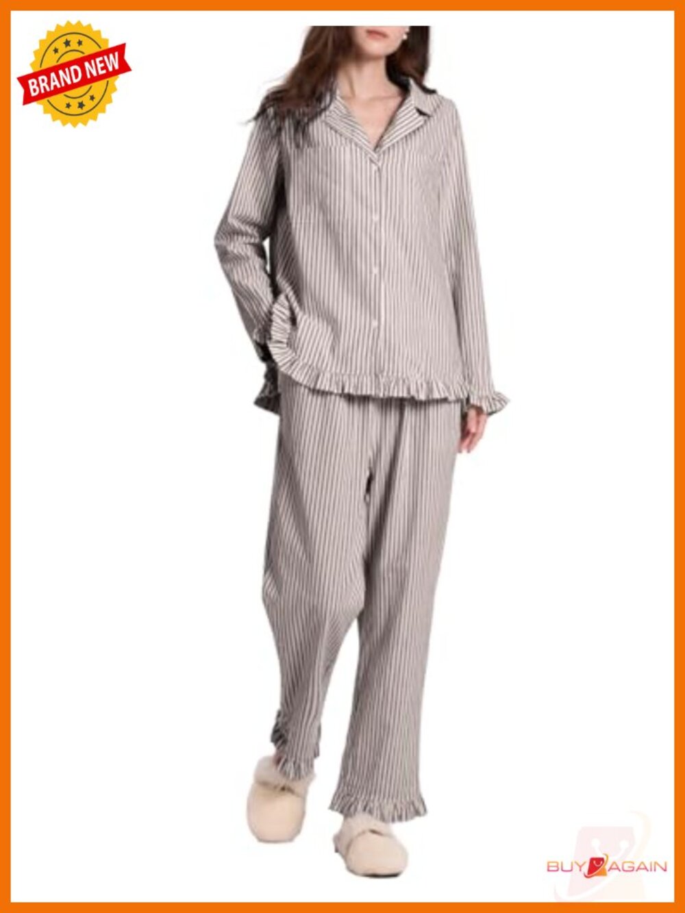 Cotton Long Sleeve Ruffle Pajama Set 2 Piece